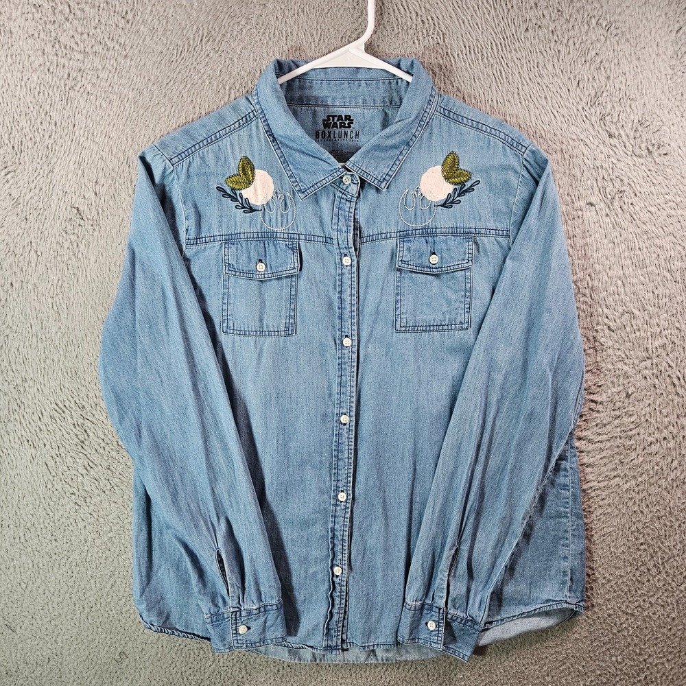 Star Wars Box Lunch‎ Denim Shirt Women Large Button Up Long Sleeve Blue